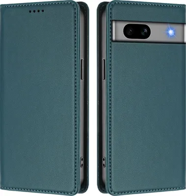 Image de Etui en cuir pour Google Pixel 7A, étui magnétique en cuirPolyuréthaneavec support Vert