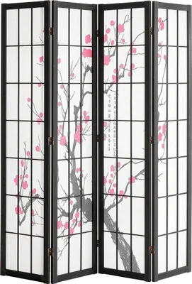 Image de Séparateur de pièce Paravent japonais 4 panneaux pour séparer une pièce