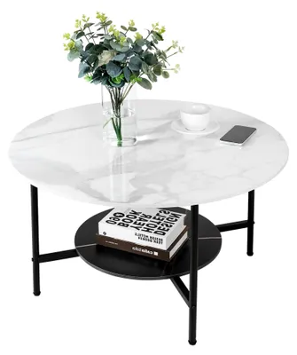 Produktbild von Runder Couchtisch Weiß Marmor 80x80cm mit Stauraum für das Wohnzimmer