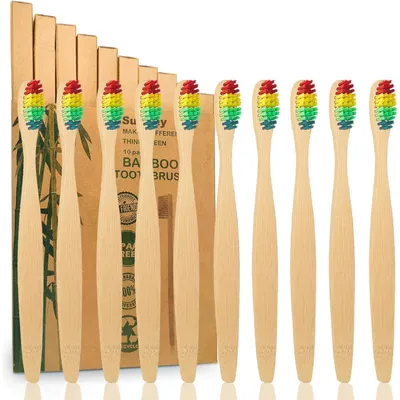Produktbild von Bambus Zahnbürsten Weich 10er Pack Farbige BPA-frei Biologisch Abbaubar Vegan