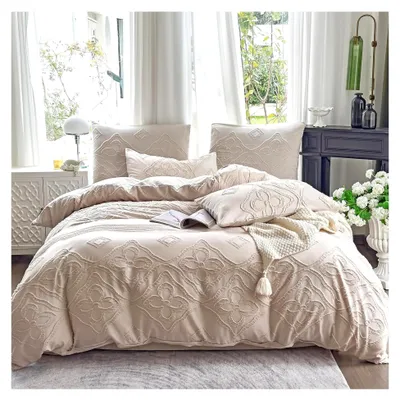 Produktbild von Bettwäsche Set 200x200 3-teilig Beige Boho Getuftet mit Reißverschluss für Doppelbett