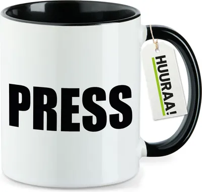 Produktbild von Huuraa Kaffeetasse Press Schriftzug 330ml Schwarz Keramik Kaffeebecher Geschenkidee