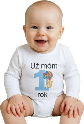 Produktbild von Bedruckter Body New Baby I'm 1 year old blau, Gr. 80 (9-12m)