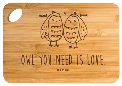 Produktbild von Mr. & Mrs. Panda Holzbrett Eulen Liebe - Transparent - Geschenk, Liebesspruch, Pärchen, schneidbrett, Eule, Schneidebrett, Brett, Owl, Hackbrett, vesperbrett