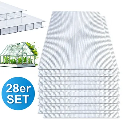 Produktbild von Ikodm 28 Stück Transparent UV-beständige Polycarbonat Hohlkammerstegplatten 60,5 x 121 cm, Doppelstegplatten für Gewächshäuser, Carports und Garten