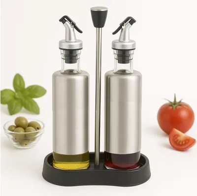 Öl- und Essigflaschen-Set, 2x300 ml, Glas/Edelstahl, auslaufsicher