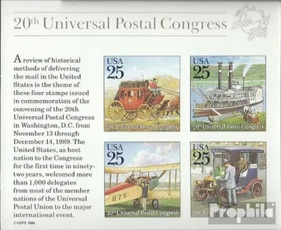Produktbild von Briefmarken USA 1989 Mi Block22 (kompl.Ausg.) FDC Historische Postbeförderung