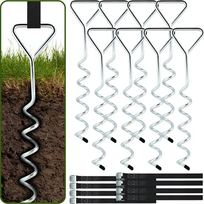 Immagine prodotto di Clanmacy 8x Ancoraggio al suolo per trampolino 40 cm 5 giri Cinghie regolabili Set di fissaggio antiruggine Ancoraggio al suolo Fissaggio per gazebo Casetta da giardino Altalena