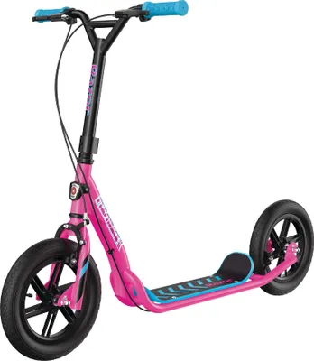A pink Razor Flashback Kick Scooter with blue handlebars and accents, shown against a white background.