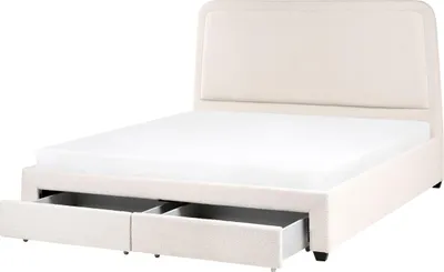 Obrázek produktu pro BELIANI Postel se zásuvkami krémově bílá buklé čalounění 180 x 200 cm úložný prostor s čelem moderní skandinávský styl ložnice
