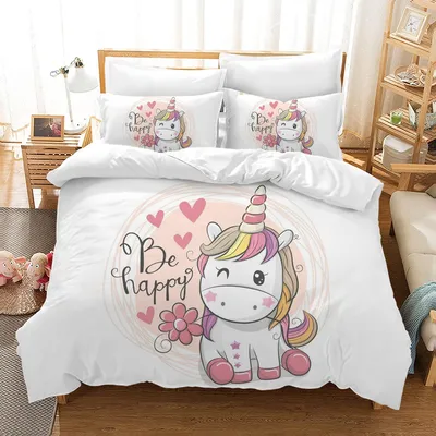 Productafbeelding van Solidchoice - Kinderbedlinnenset met Dekbedovertrek en 10 Kussenslopen, Unicorn Motief