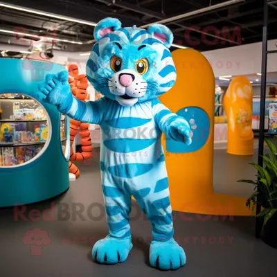 Obrázek produktu pro Kostým REDBROKOLY maskota tyrkysového tygra v kostýmu a prstenech