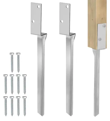 Image de Ancrage de sol pour poteaux en bois - Forme en L - Acier galvanisé à chaud - 50 cm - Lot de 2