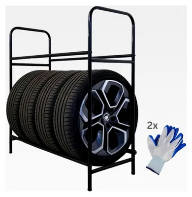 Produktbild von Reifenregal CARRERO 106x106x46cm, für bis zu 8 Reifen auf 2 Ebenen, Schwarz, Werkstattregal, Lagerregal, Kellerregal
