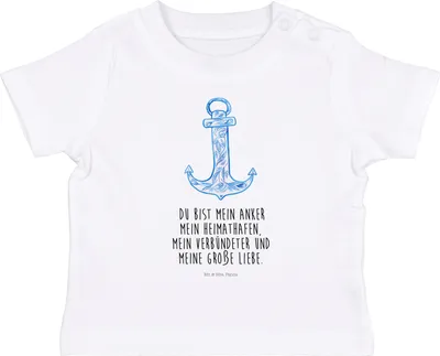 Produktbild von Mr. & Mrs. Panda Babyshirt Anker Blau 0. - 6. Monat - Weiß - Geschenk, Baby Kurzarmshirt, Lustige Sprüche, Kinder Top,  T-Shirt, Oberteil