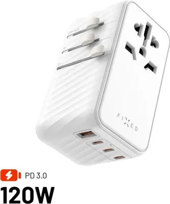 Obrázek produktu pro FIXED Voyager Travel GaN PD 120W pro EU UK a USA/AUS s 3xUSB-C a 1xUSB bílý
