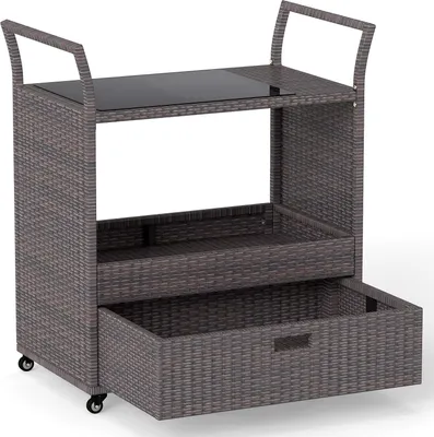 Produktbild von Outdoor-Barwagen aus Rattan mit Glasplatte und Stauraum