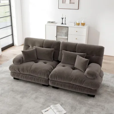 Produktbild von STILVORA Cloud Ecksofa mit Massivholzrahmen und Chenille-Stoff, Doppelsofa mit 2 Lendenkissen Loungesofa mit 2 Dekokissen, Wohnzimmersofa für Wohnzimmer, Chenille