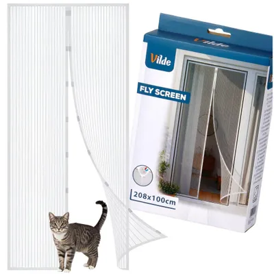 Immagine prodotto di Vilde - Zanzariera per porte 208x100 cm - Bianca - Tenda zanzariera con chiusura magnetica - Senza fori