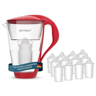 Produktbild von perlopur Glas-Wasserfilter Rot, 2 L, inkl. 12 Universal-Filterkartuschen