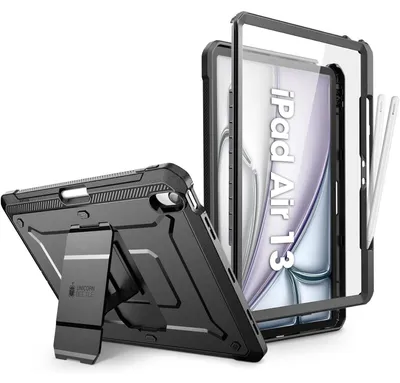Productafbeelding van Beschermhoes voor iPad Air 13 inch M3/M2 (2025/2024), bumper case met 360° draaibaar ontwerp, schermbescherming, houder voor Apple Pencil en standaard, zwart