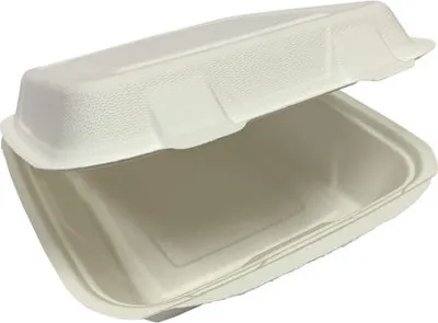 Produktbild von 50x Menüboxen ToGo 238x234x76mm 1-teilig aus Zuckerrohr nature weiß