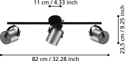 Image de Eglo 99054 BERREGAS E27 lampe spot triple 775x110mm noir chrome