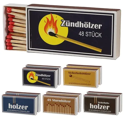 Produktbild von Streichhölzer 10er Pack à 48 Stück 5 Motive 10cm Karton Zündhölzer Sturmhölzer Sicherheitshölzer Streichholzschachtel Anzünder