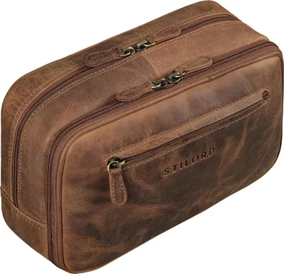 Produktbild von Vintage Leder Kulturbeutel für Herren und Damen - Große Kosmetiktasche für Reisen