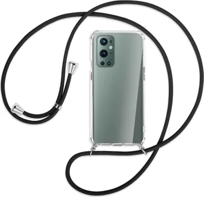 Produktbild von Handykette Backcover-Schutzhülle mit Band (Metall silberfarben) für OnePlus 9 Pro - schwarz