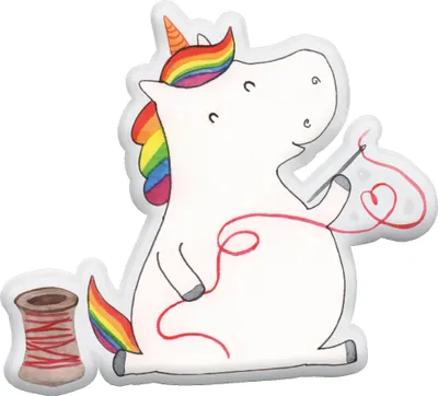 Produktbild von Mr. & Mrs. Panda Dekokissen Einhorn Näherin 45 cm - Weiß - Geschenk, Kuschelkissen, Freundin, Stricken, Häkeln, Einhörner, Kuscheltier, Plüschtier, Unicorn, Zierkissen