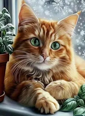 Obrázek produktu pro Diamantová mozaika: Ryšavý kočka na parapetu, 30x40 cm, kreativní výtvarná sada
