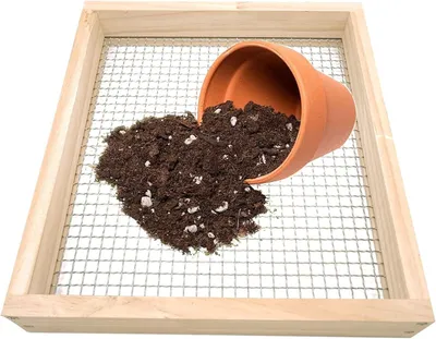 Productafbeelding van Bodemzeef Hout Gaas - Grondzeef Compostzeef - Tuinaarde Ziften - Robuust Houten Frame - 37.4 x 6.4 x 30.4 cm