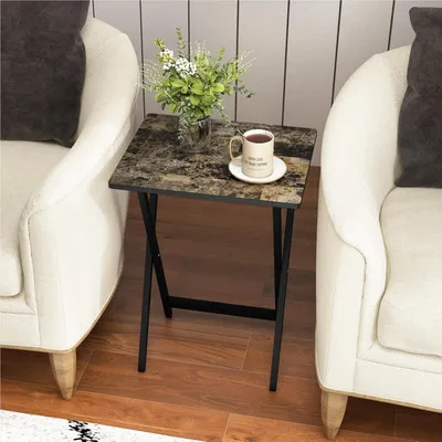 Image de Ensemble de mobilier de jardin pliable - Tables de balcon - Tables basses - Tables d'appoint - Tables de jardin - Lot de 4 - Structure métallique