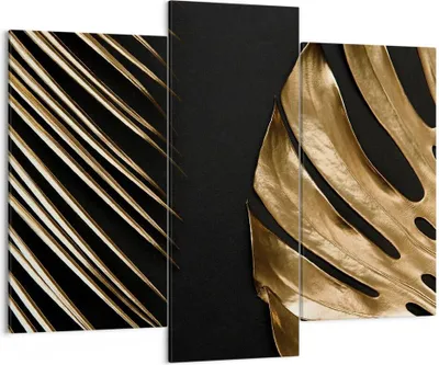 Produktbild von Bild auf Leinwand - Leinwandbild - 3 Teile - Golden Blatt Monstera - 130x100cm - Wand Bild - Wanddeko - Wandbilder - Leinwanddruck - Bilder - Wanddekoration - Leinwand bilder - CB130x100-5028
