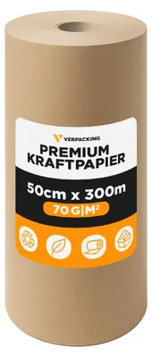 Kraftpapier 70 g/m², 50 cm x 300 m, braun – Verpackungsrolle