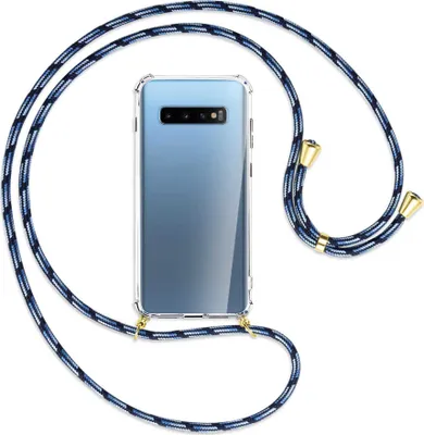 Produktbild von Handykette Backcover-Schutzhülle mit Band (Metall goldfarben) für Samsung Galaxy S10+ / S10 Plus - Blautöne