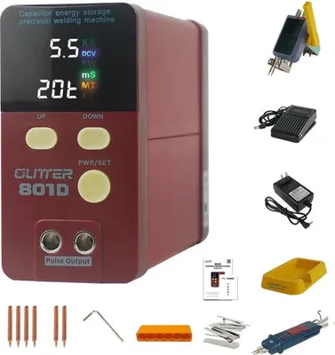 Produktbild von Batterie-Punktschweißgerät - 801D - 500–1800 A Spitzenstrom - 0,1–0,35 mm - 0–99 Stufen - für 18650 Akkupacks - 65×162×128,5 mm