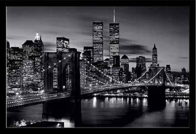Produktbild von Black & White - Poster - Brooklyn Bridge + Wechselrahmen, Shinsuke® Maxi MDF schwarz, Acryl-Scheibe