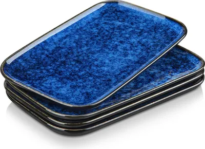 Image de Set d'assiettes de service, vancasso STERN Set de 4 assiettes rectangulaires, vaisselle Assiettes de service en faïence