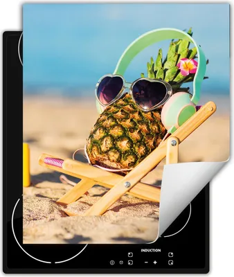 Produktbild von DarHaus Herdabdeckplatte 45x52 cm Anti Rutsch Matte Aufrollbar, Strand - Ananas