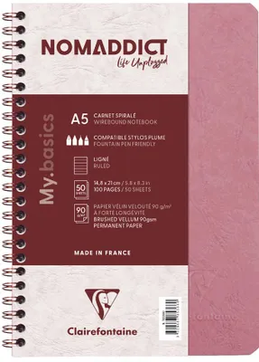 Produktbild von Clairefontaine Spiralbuch NOMADDICT DIN A5 rosa liniert 50 Blatt