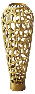 Produktbild von WOHNLING Bodenvase Aluminium 85cm Gold Design Blumenvase Groß Metallvase Modern Dekovase rund für Trockenblumen XXL Standvase Hoch Wohndeko Handmade