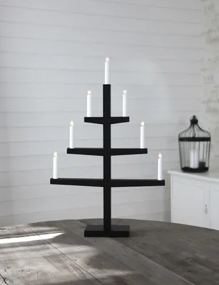 Image de Chandelier 'Tripp' - 7 bras - ampoules à lumière blanche chaude - H : 77cm, L : 49cm - interrupteur - noir