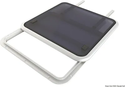 Produktbild von Schiebeluke mit Acrylglas getönt – Einstiegsluke / Glasdach flach für Boote Camper Wohnwagen – hochwertige LEWMAR Luken Größe: 581 x 577 mm