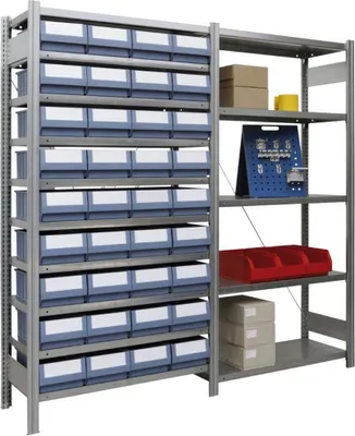Produktbild von Ordnungsregal FALKE Stecksystem ohne Regalkästen | Grundregal | HxBxT 200x101x30cm | 5 Ebenen | Fachlast 150kg | Verzinkt