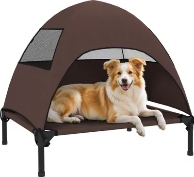 Erhöhtes Hundebett Mit Baldachin Für Kleine Hunde – Atmungsaktiv, Für Innen & Außen, Grau (Größe S)