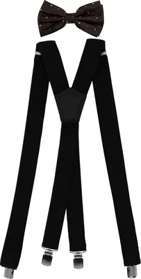 Produktbild von Fabio Farini - 1 Stück Herren Hosenträger Pack 3cm X-Form mit passender Fliege Set Schwarz 3cm Hosenträger - Schwarz/Rot Gepunktete Fliege
