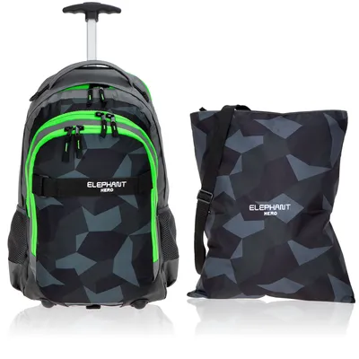 Produktbild von Trolley Rucksack 2 Teile Set Elephant Hero Signature Trolley Schultrolley Turnbeutel 12771 Cyber Camo Grün tt