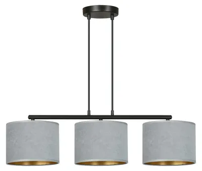 Image de Suspension Hilde avec trois abat-jours en velours gris